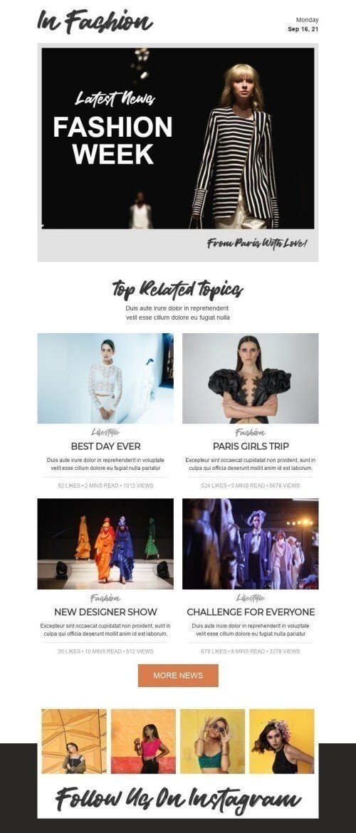 Plantilla de correo electrónico «Blog de moda» de Semana de la Moda para la industria de Moda Vista de móvil