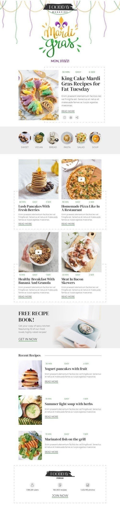 Modello Email martedì grasso «torta reale» per il settore industriale di Editoria e blog Visualizzazione desktop