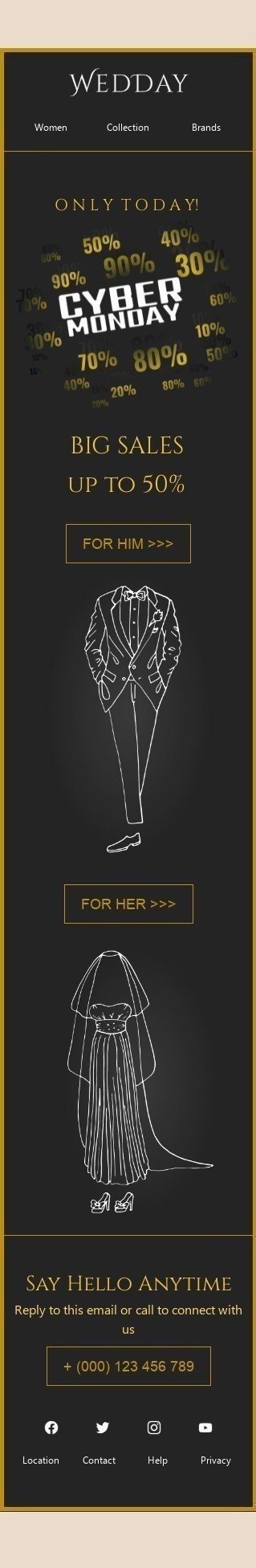 Modelo de E-mail de «Apenas hoje» de Cyber Monday para a indústria de Moda Visualização de dispositivo móvel