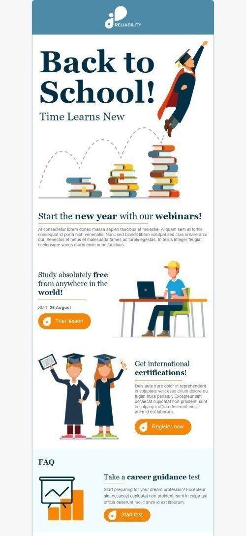Back to School Email Template «Get international certifications» for Webinars industry mobile view