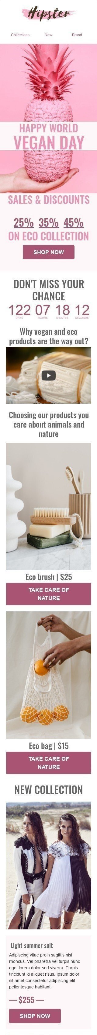 Weltvegantag E-Mail-Vorlage «Achte auf die Natur» für Mode-Branche Ansicht auf Mobilgeräten