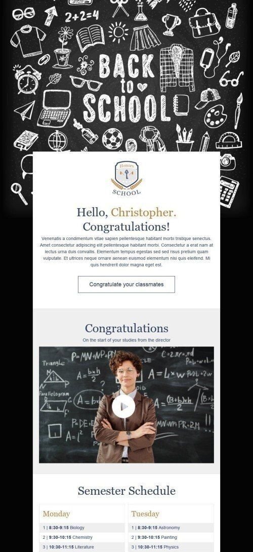 Back to School Email Template «Honors School» for Education industry mobile view