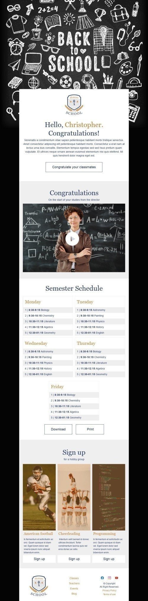 Шаблон листа до свята 1 вересня «Школа з поглибленим виченням» для індустрії «Школа та Освіта» мобільний вигляд