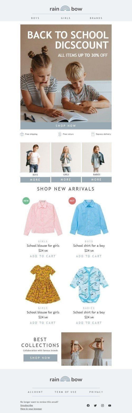 Back to School Email Template «Collaboration with famous brands» for Fashion industry mobile view