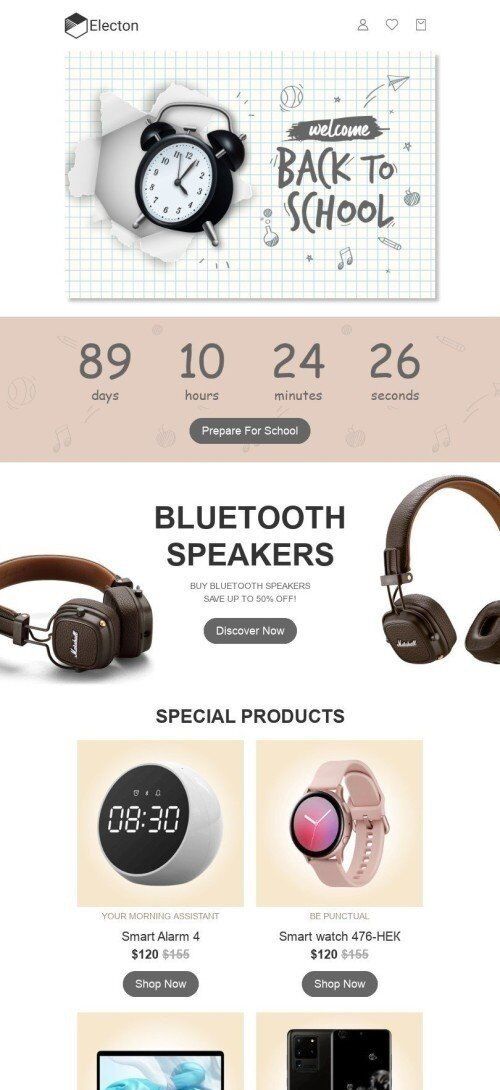 Back to School Email Template «Welcome back» for Gadgets industry mobile view
