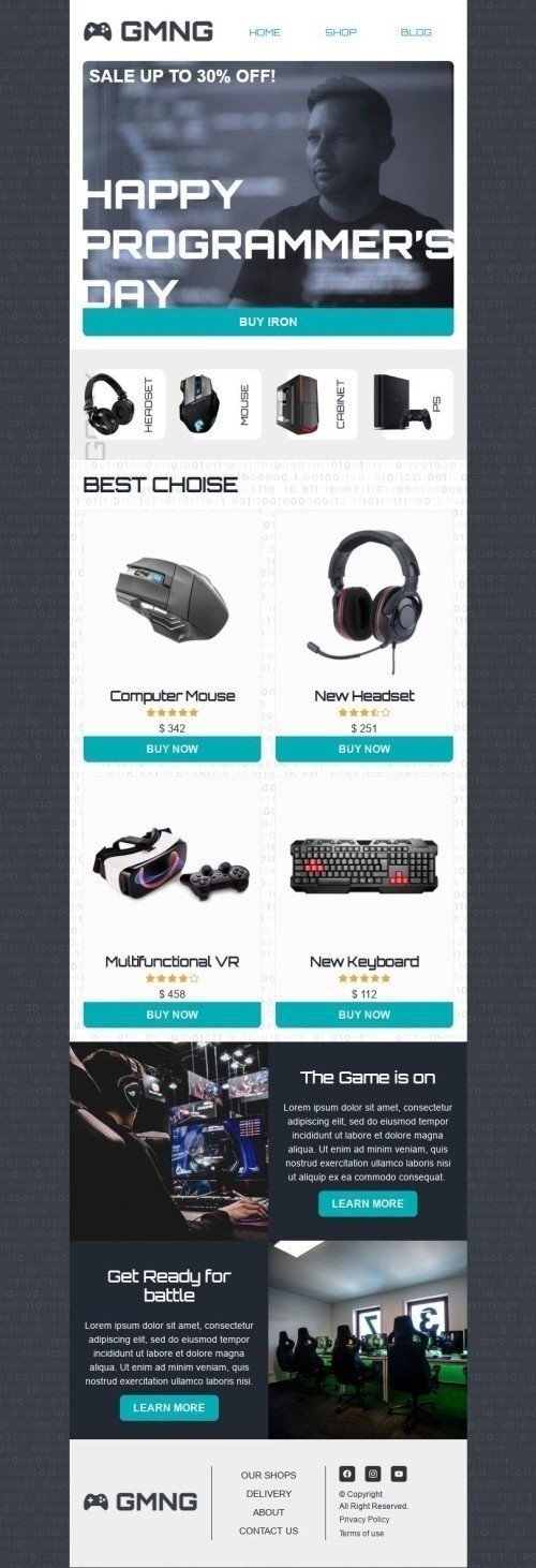 Internationaler Tag der Programmierer E-Mail-Vorlage «Mach dich bereit für den Kampf» für Elektronik & Gadgets-Branche Ansicht auf Mobilgeräten