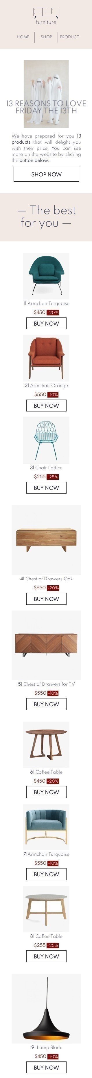 Modello Email Venerdì 13 «13 motivi» per il settore industriale di Arredamento, interni e fai da te Visualizzazione mobile