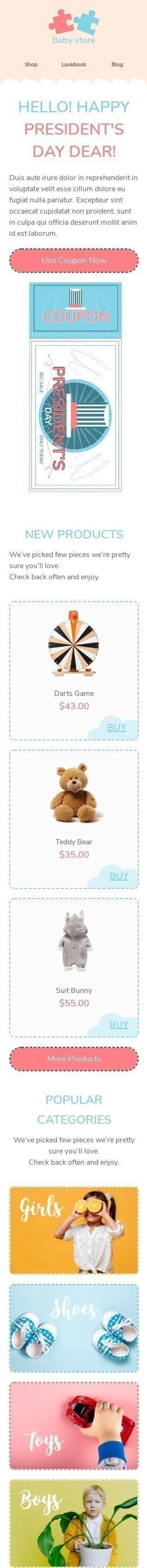 Шаблон листа до свята Президентський день «Купон на День президентів» для індустрії «Діти» мобільний вигляд