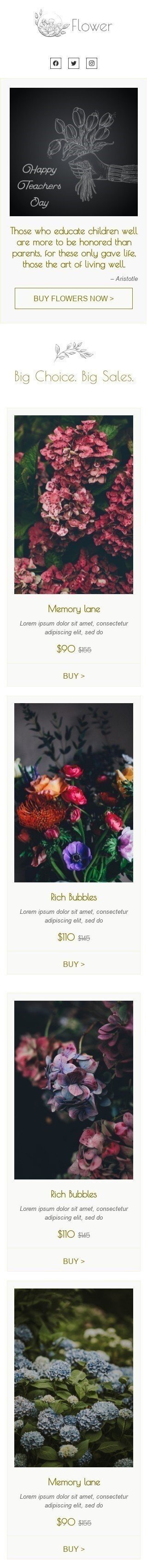 World Teachers' Day Email Template «Flowers for teacher» for Gifts & Flowers industry mobile view