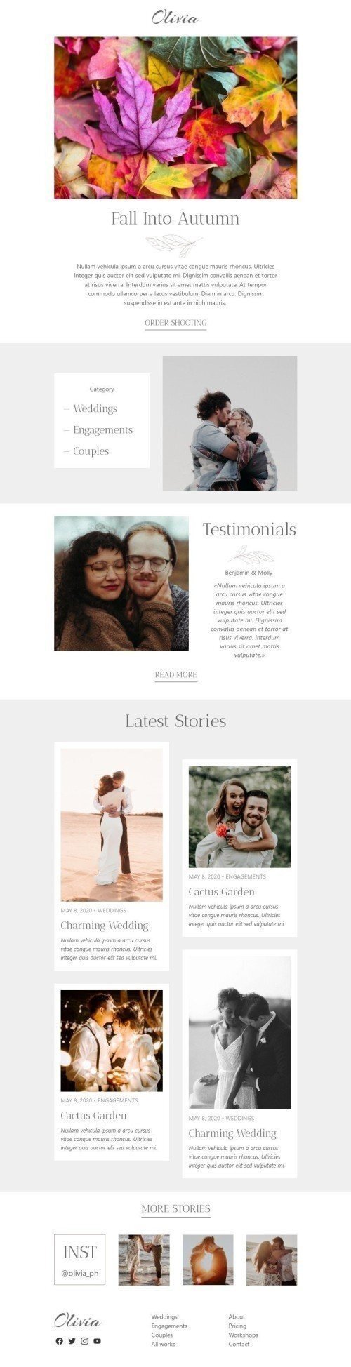 First day of fall Email Template «Fall into autumn» for Photographer industry mobile view