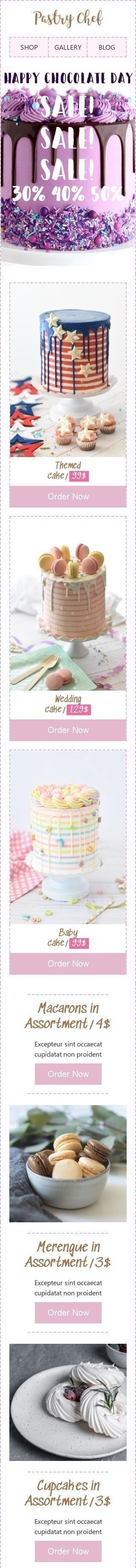 Der internationale Tag der Schokolade E-Mail-Vorlage «Schokoriegel für Kinder» für Essen-Branche Ansicht auf Mobilgeräten