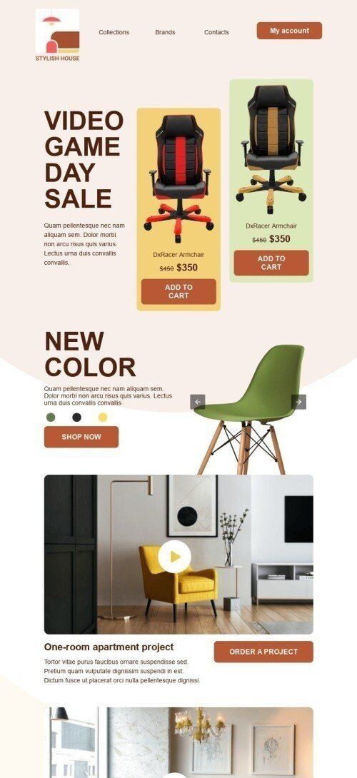 Modelo de E-mail de «Casa estilosa» de Dia do videogame para a indústria de Móveis, Decoração e DIY Visualização de dispositivo móvel