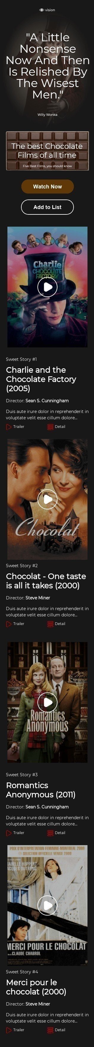 Шаблон листа до свята Всесвітній день шоколаду «П’ять солодких історій» для індустрії «Фільми» мобільний вигляд