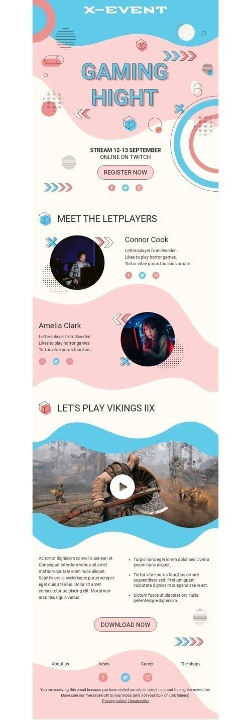 Video Game Day Email Template «Gaming night» for Hobbies industry mobile view