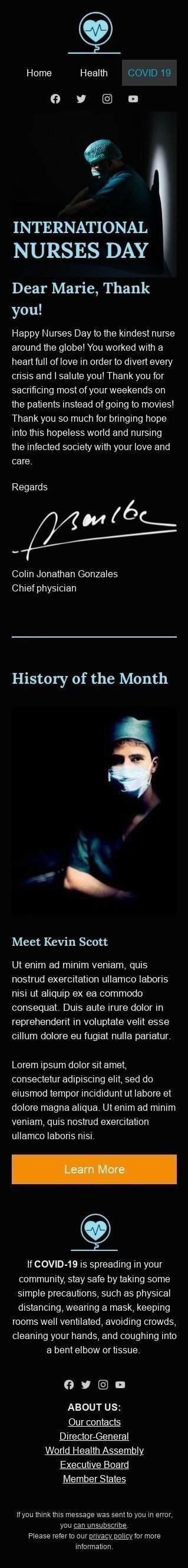 Modello Email Giornata internazionale dell'infermiere «Grazie ai nostri medici» per il settore industriale di Salute e bellezza Visualizzazione mobile