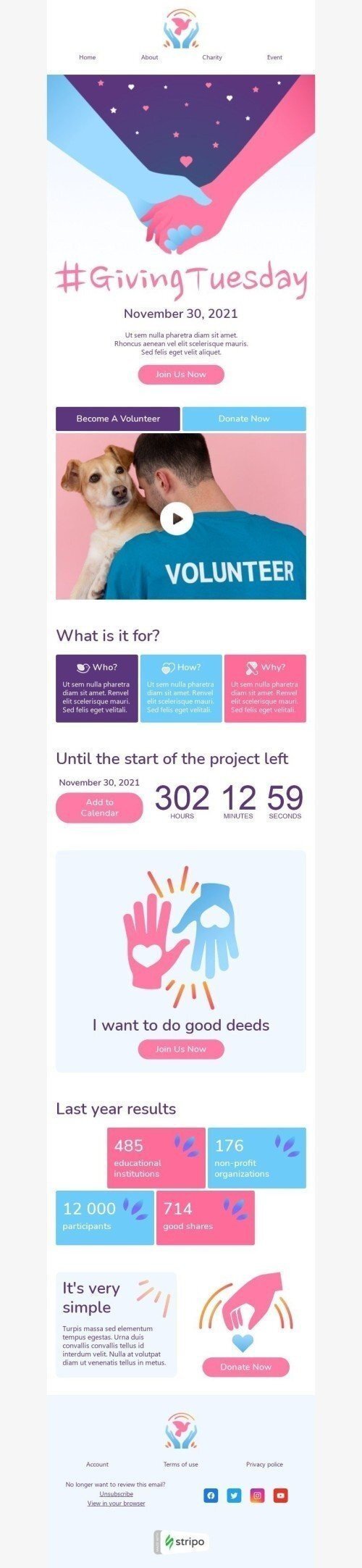 Шаблон письма к празднику Щедрый вторник «Я хочу творить добрые дела» для индустрии «Дизайн шаблонов для некоммерческих email-кампаний» дектопный вид