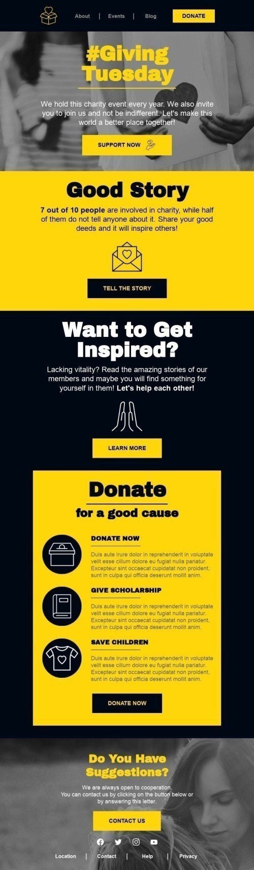 Шаблон письма к празднику Щедрый вторник «Хорошая история» для индустрии «Дизайн шаблонов для некоммерческих email-кампаний» мобильный вид