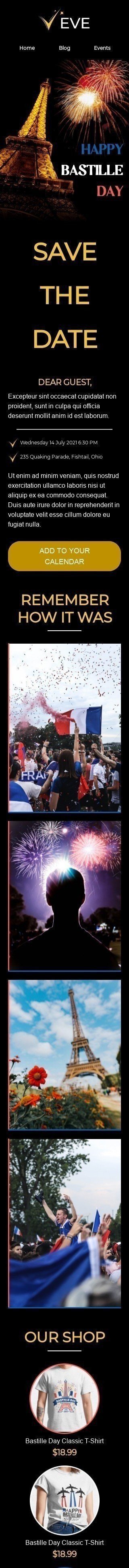 Plantilla de correo electrónico «Querido invitado» de Dia de la Bastilla para la industria de Hobbies Vista de móvil