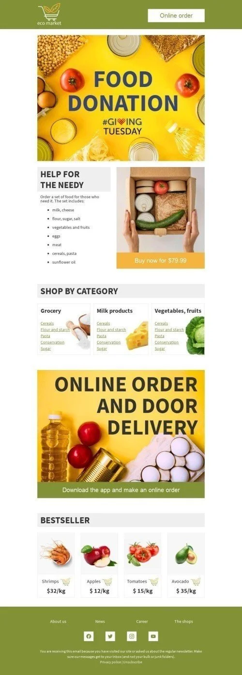 Giving Tuesday Email Template «Supermarket» for Food industry