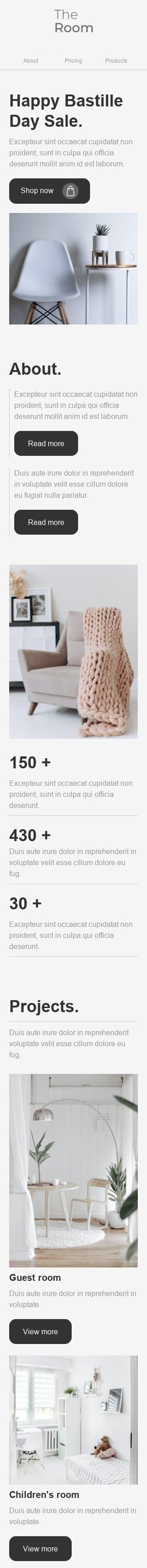 Bastille Day Email Template "The Room" for Furniture, Interior & DIY industry mobile view