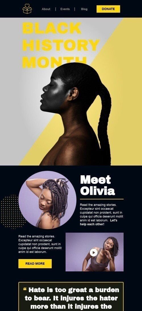 Plantilla de correo electrónico «Conoce a Olivia» de Mes negro de la historia para la industria de Sin fines de lucro y caridad Vista de móvil