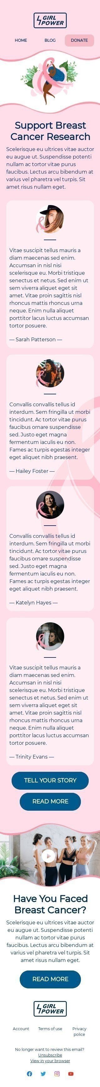 Шаблон листа до свята Місяць боротьби з раком молочної залози «Підтримка досліджень раку молочної залози» для індустрії «Шаблони для некомерційних організацій» мобільний вигляд