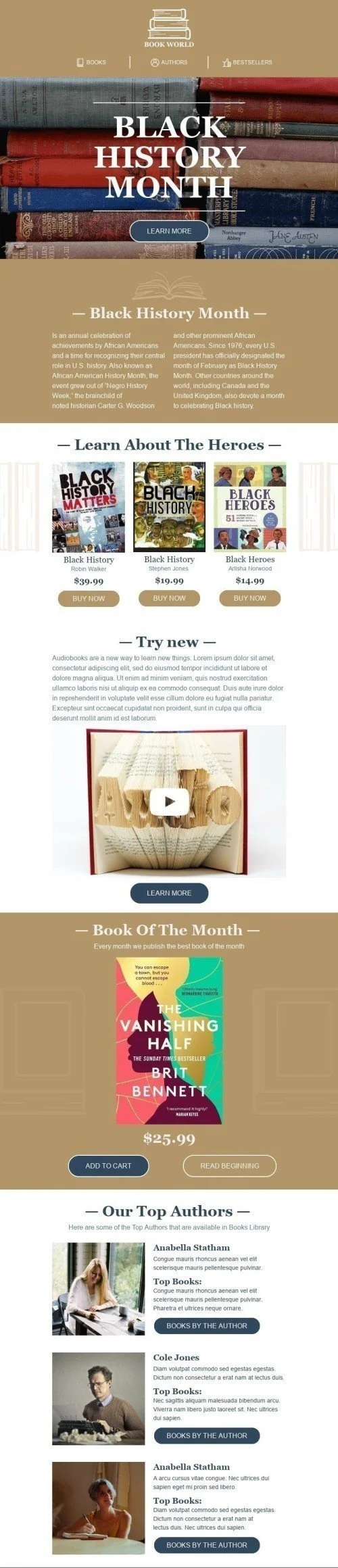 Black History Month Email Template «Black Heroes» for Books & Presents & Stationery industry