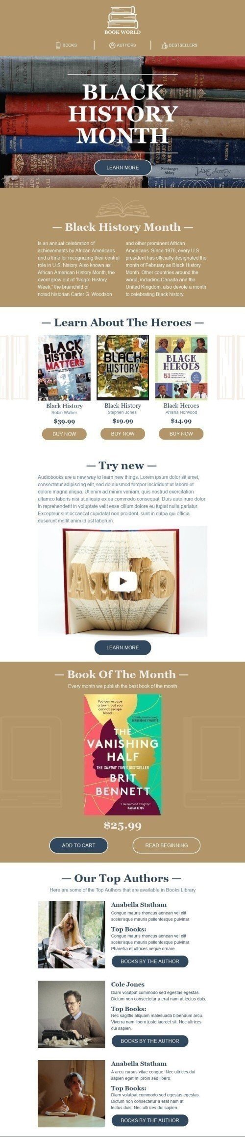 Black History Month Email Template «​Black Heroes» for Books & Presents & Stationery industry mobile view