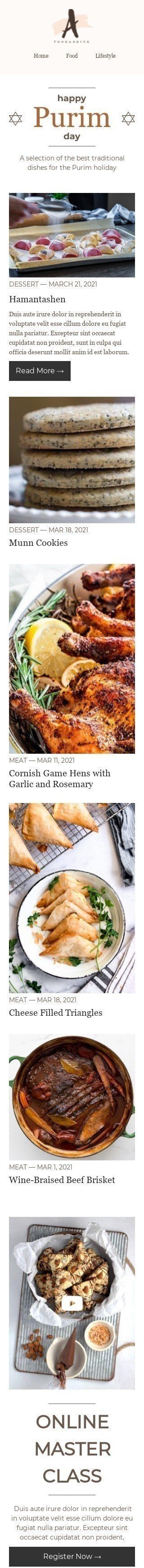 Шаблон листа до свята Пурім «Свято Пурім» для індустрії «Публікації та Блог» мобільний вигляд