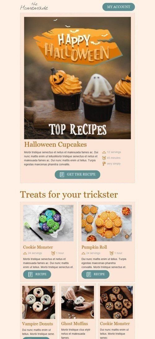 Halloween Email Template «Halloween cupcakes» for Food industry mobile view