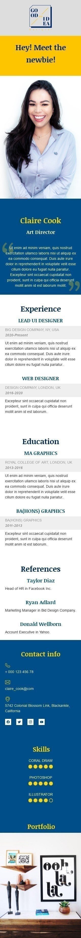 Interne E-Mail-Vorlage «Künstlerischer Leiter» für HR-Branche Ansicht auf Mobilgeräten