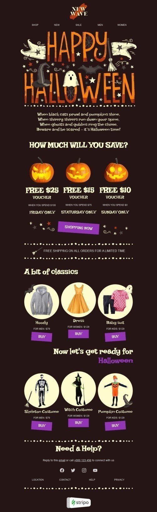 Modello Email Halloween «Preparati per Halloween» per il settore industriale di Moda Visualizzazione mobile