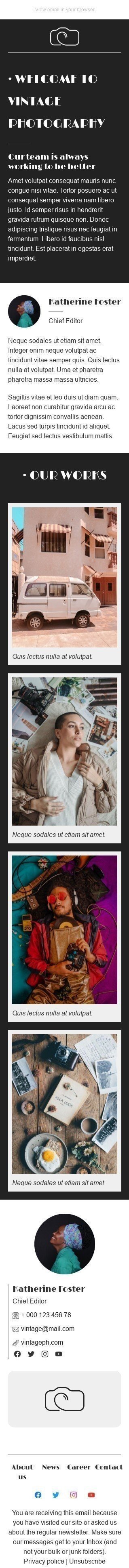 Willkommen E-Mail-Vorlage «Chefredakteur» für Fotografie-Branche Ansicht auf Mobilgeräten