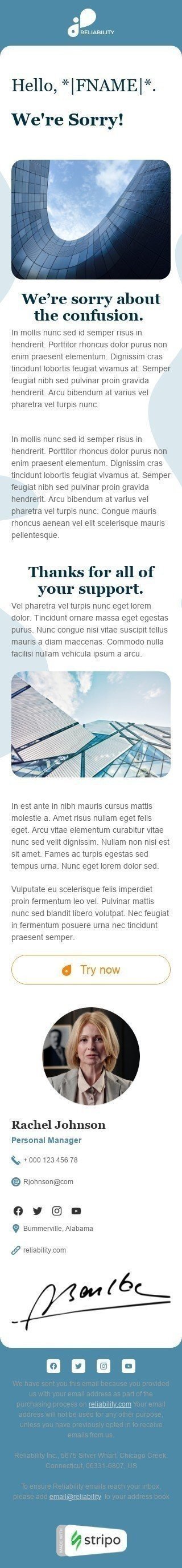 Шаблон листа «Нам шкода» тематики Вибачення для індустрії «Навчання та Інформація» мобільний вигляд