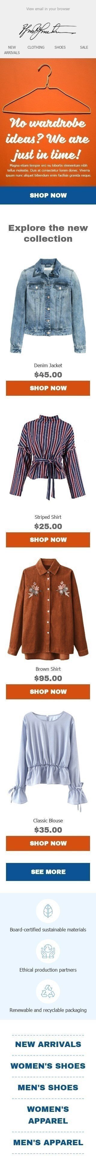 Промо шаблон листа «Немає ідей щодо гардеробу?» для індустрії «Мода» мобільний вигляд