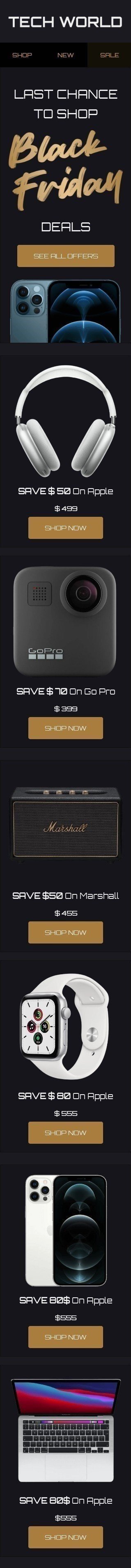 Modèle de courrier électronique Black Friday «Dernière chance» pour le secteur Gadgets Affichage mobile