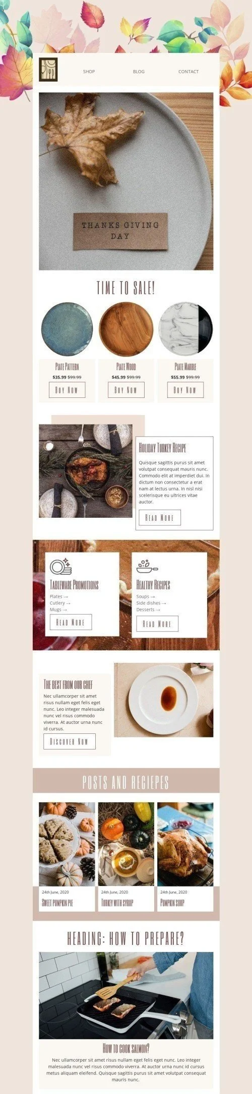 Thanksgiving Day Email Template «Tableware promotions» for Furniture, Interior & DIY industry