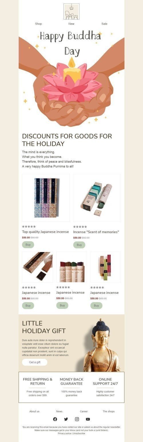 Modello Email Giorno del Buddha «Incenso giapponese» per il settore industriale di Arredamento, interni e fai da te Visualizzazione mobile
