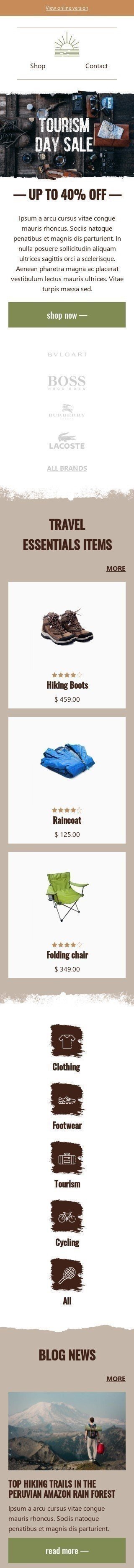 Modèle de courrier électronique Journée mondiale du tourisme «Articles essentiels de voyage» pour le secteur Tourisme Affichage mobile