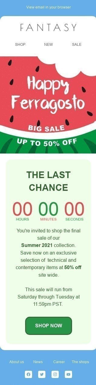 Шаблон листа до свята Феррагосто «Ви запрошені до магазину» для індустрії «Мода» мобільний вигляд