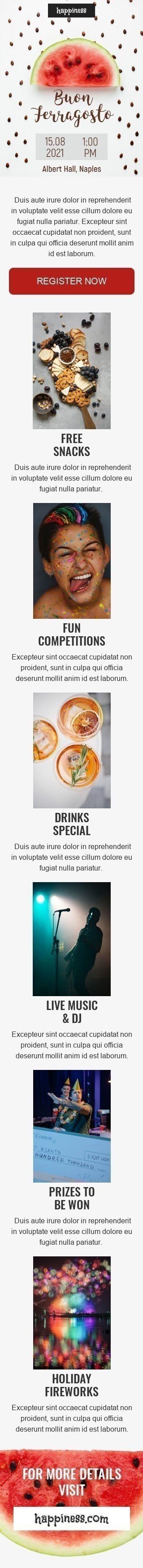 Ferragosto E-Mail-Vorlage «Zu gewinnende Preise» für Hobbys-Branche Ansicht auf Mobilgeräten