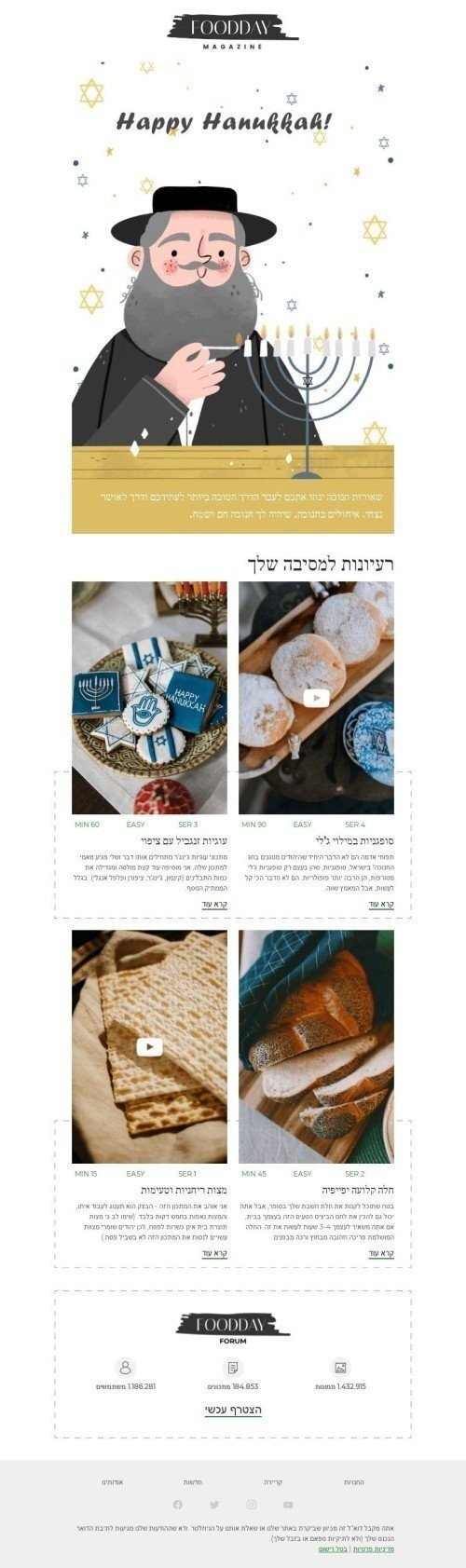 Modello Email Chanukkah «Hanukkah sameach» per il settore industriale di Cibo Visualizzazione desktop