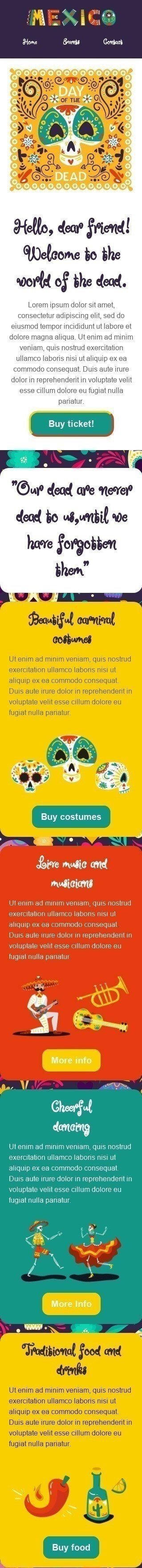 Day of the Dead Email Template "Our dead are never dead to us" for Hobbies industry mobile view