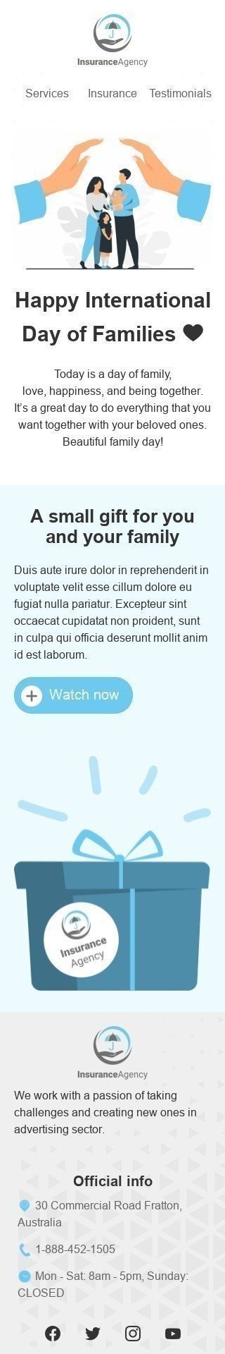 Modèle de courrier électronique Journée internationale des familles «Belle journée en famille» pour le secteur Assurance Affichage mobile