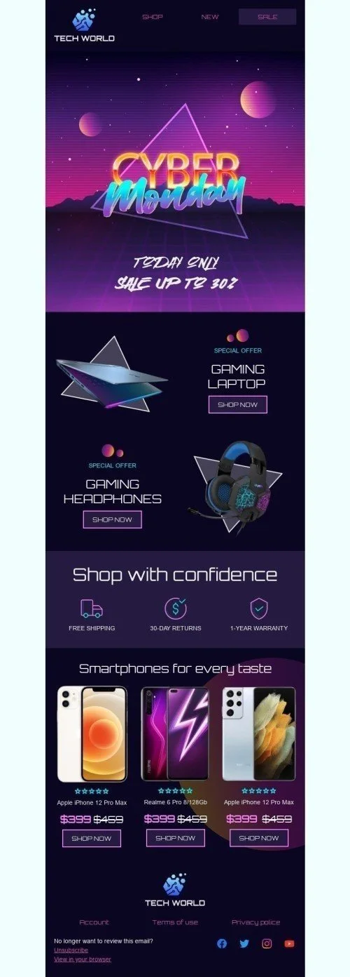 Cyber Monday Email Template «Shop with confidence» for Gadgets industry