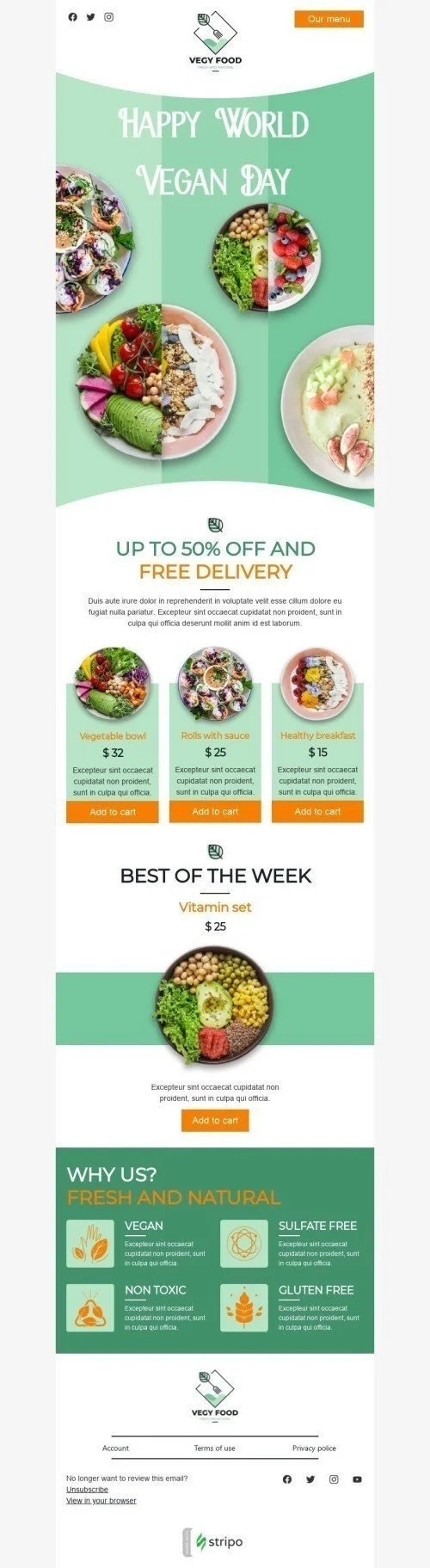 World Vegan Day Email Template «Gluten free» for Food industry