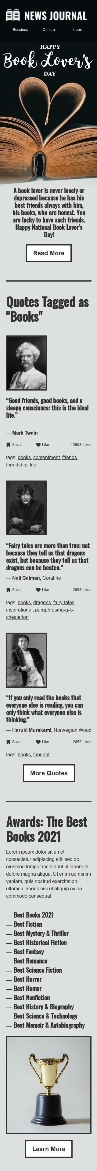 Шаблон листа до свята День любителів книг «Найкращі книги» для індустрії «Публікації та Блог» мобільний вигляд