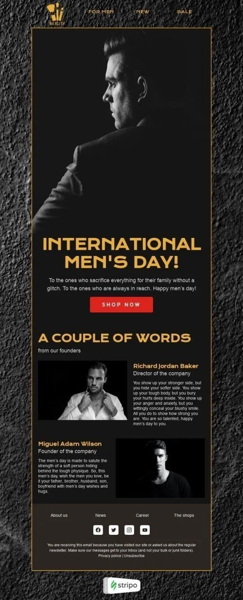 International Men's Day Email Template "A couple of words" for Beauty & Personal Care industry