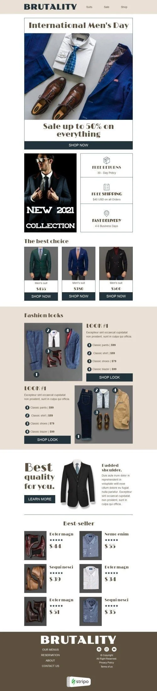 International Men's Day Email Template «Men's suits» for Fashion industry