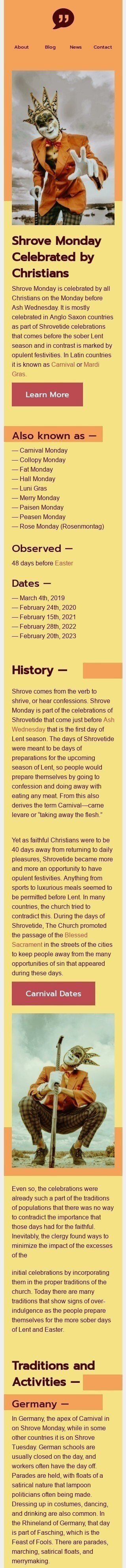 Modelo de E-mail de «Comemorado por Cristãos» de Segunda-feira de carnaval para a indústria de Publicações & Blogs Visualização de dispositivo móvel